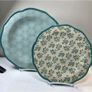 New W/ Tags Pioneer Woman Fall Flower‎ Teal Dinner Plate Hyacinth Salad Plate